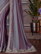 Women's Pure Chiffon Pink Embellished Designer Saree with Blouse Piece