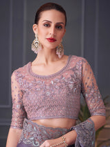 Women's Pure Chiffon Pink Embellished Designer Saree with Blouse Piece