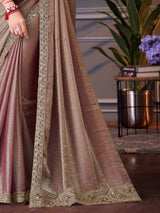 Women's Pure Chiffon Red Embellished Designer Saree with Blouse Piece