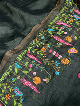 Women's Green Linen Saree with Blouse Piece
