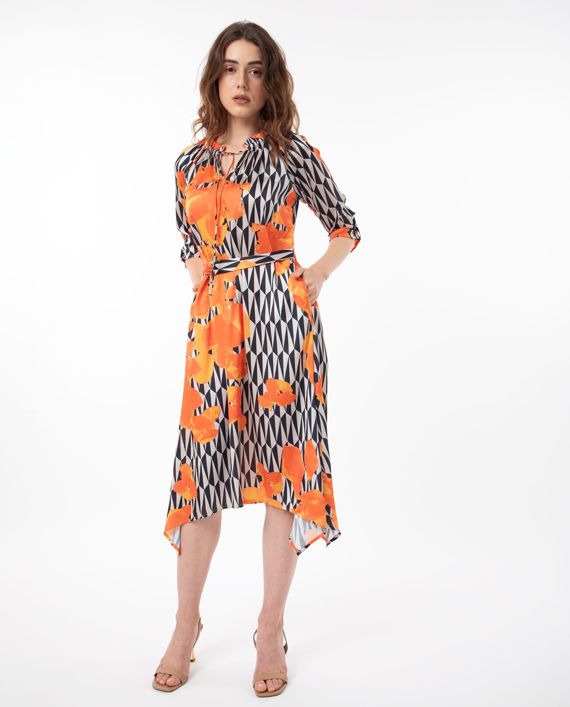 Women's Black Casual Three Quarter Sleeves Dress