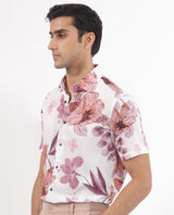 Men's White Casual Regular Fit Printed Half Sleeves Shirt