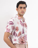 Men's White Casual Regular Fit Printed Half Sleeves Shirt
