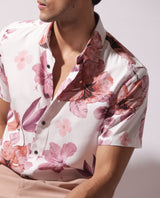 Men's White Casual Regular Fit Printed Half Sleeves Shirt