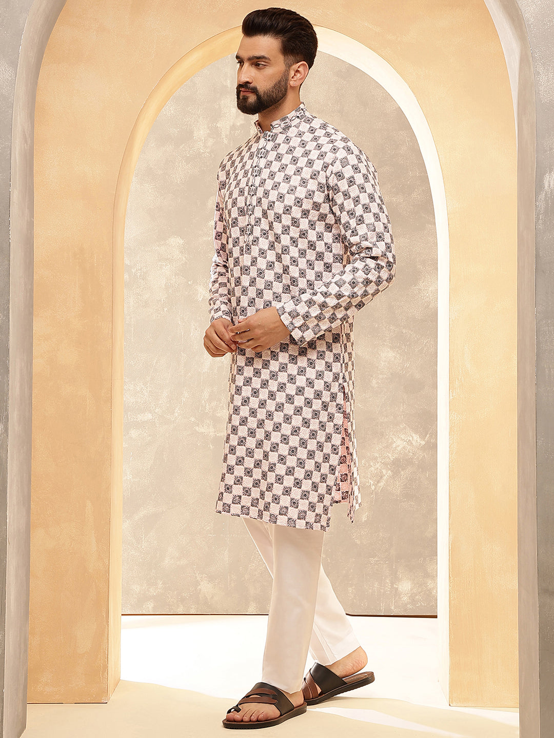 Men's White Ethnic Pure Cotton Solid Pyjama