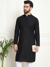 Men's Black Full Sleeves Embroidered Straight Kurta