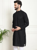 Men's Black Full Sleeves Embroidered Straight Kurta