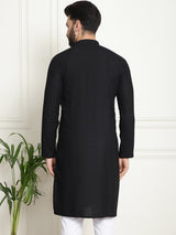 Men's Black Full Sleeves Embroidered Straight Kurta