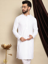 Men's White Full Sleeves Embroidered Straight Kurta