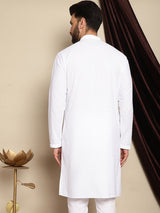 Men's White Full Sleeves Embroidered Straight Kurta
