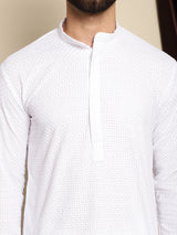 Men's White Full Sleeves Embroidered Straight Kurta