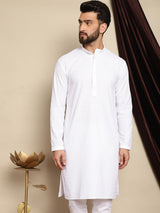 Men's White Full Sleeves Embroidered Straight Kurta