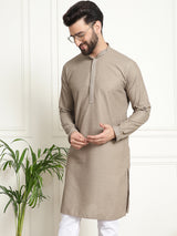 Men's Brown Full Sleeves Embroidered Straight Kurta