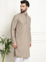 Men's Brown Full Sleeves Embroidered Straight Kurta