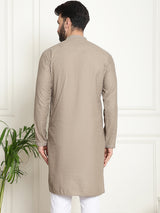Men's Brown Full Sleeves Embroidered Straight Kurta
