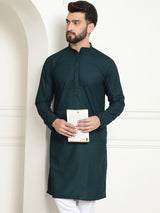 Men's Green Full Sleeves Embroidered Straight Kurta