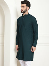 Men's Green Full Sleeves Embroidered Straight Kurta