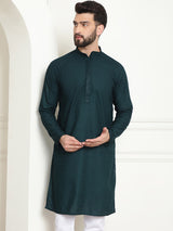 Men's Green Full Sleeves Embroidered Straight Kurta