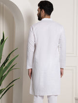 Men's White Full Sleeves Straight Cotton Kurta