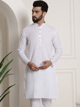 Men's White Full Sleeves Straight Cotton Kurta