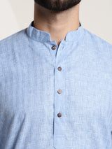 Men's Blue Full Sleeves Straight Cotton Kurta