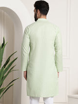 Men's Green Full Sleeves Straight Cotton Kurta