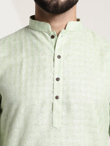 Men's Green Full Sleeves Straight Cotton Kurta