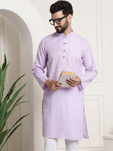 Men's Purple Full Sleeves Straight Cotton Kurta