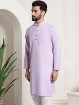 Men's Purple Full Sleeves Straight Cotton Kurta