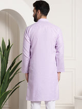 Men's Purple Full Sleeves Straight Cotton Kurta