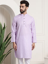 Men's Purple Full Sleeves Straight Cotton Kurta
