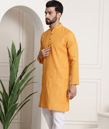 Men's Yellow Full Sleeves Straight Cotton Kurta