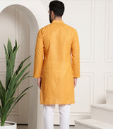 Men's Yellow Full Sleeves Straight Cotton Kurta