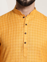 Men's Yellow Full Sleeves Straight Cotton Kurta