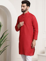 Men's Red Full Sleeves Straight Cotton Kurta
