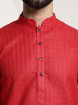 Men's Red Full Sleeves Straight Cotton Kurta