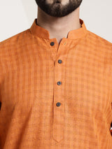 Men's Orange Full Sleeves Straight Cotton Kurta