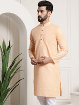 Men's Orange Full Sleeves Straight Cotton Kurta