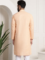 Men's Orange Full Sleeves Straight Cotton Kurta