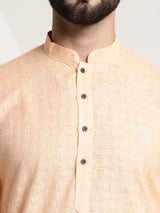 Men's Orange Full Sleeves Straight Cotton Kurta