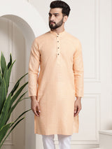 Men's Orange Full Sleeves Straight Cotton Kurta