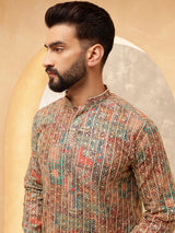 Men's Multicolor Full Sleeves Straight Embroidered Kurta