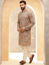 Men's Multicolor Full Sleeves Straight Embroidered Kurta