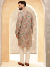 Men's Multicolor Full Sleeves Straight Embroidered Kurta
