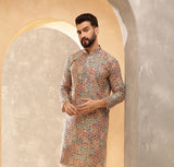 Men's Multicolor Full Sleeves Straight Embroidered Kurta