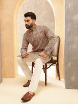 Men's Multicolor Full Sleeves Straight Embroidered Kurta