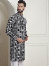 Men's Multicolor Full Sleeves Straight Embroidered Kurta