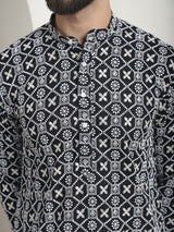 Men's Multicolor Full Sleeves Straight Embroidered Kurta