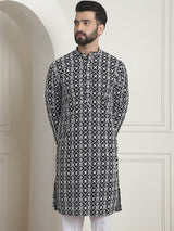 Men's Multicolor Full Sleeves Straight Embroidered Kurta