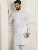 Men's Multicolor Full Sleeves Straight Embroidered Kurta
